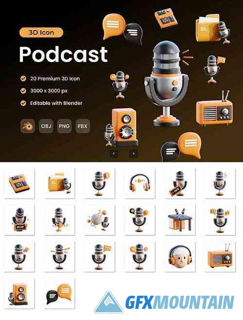 Podcast 3D Icon Pack