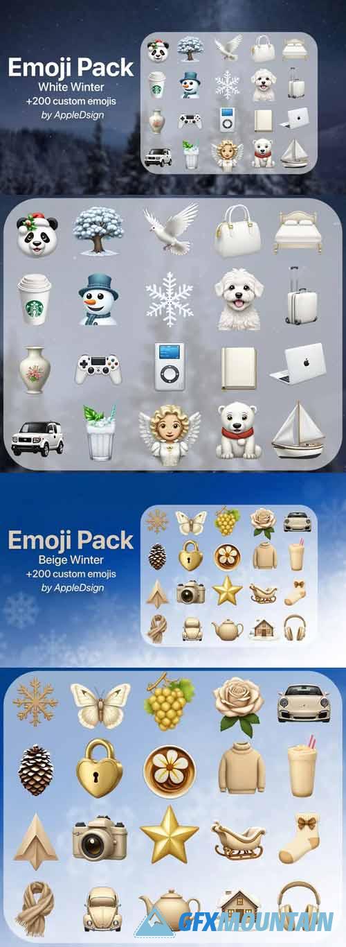 400+ White & Beige Winter Emojis Pack