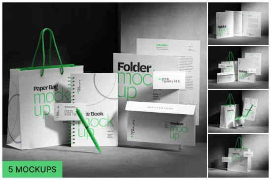 Stationery Branding Mockup Set, Paper Bag