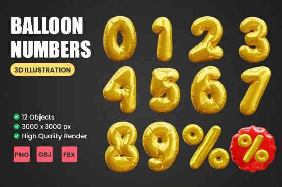 Balloon Numbers 3D Illustration