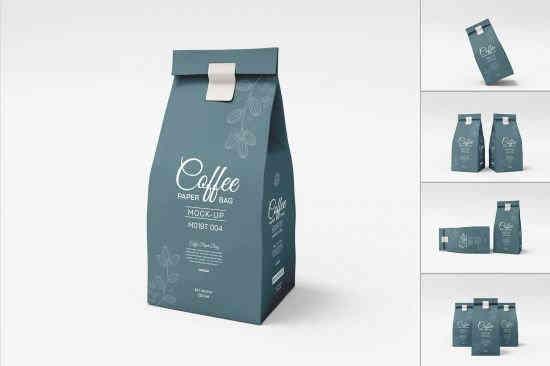 Kraft Paper Coffee Pouch Bag Branding Mockup Set