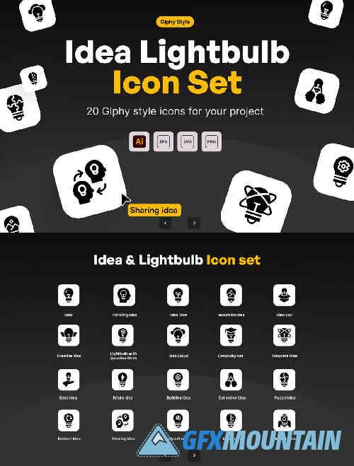 Idea Lightbulb Icon Set in Glphy Style