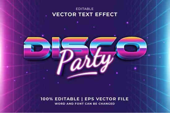 Disco Party 3d Vector Editable Text Effect