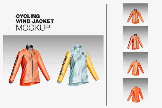 Set Woman Cycling Wind Jacket Mockup