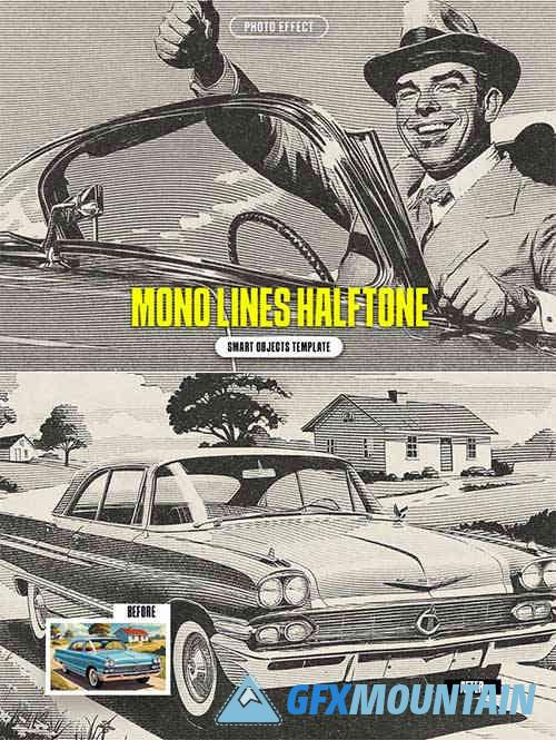 Mono Lines Halftone Photo Effect