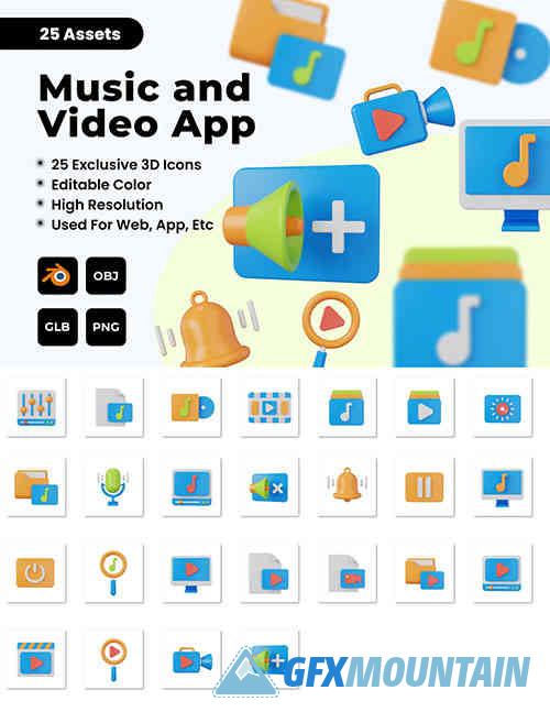 Music and Video App 3D Icons