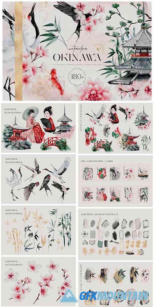 Japanese Oriental Huge Watercolor Collection and Patterns