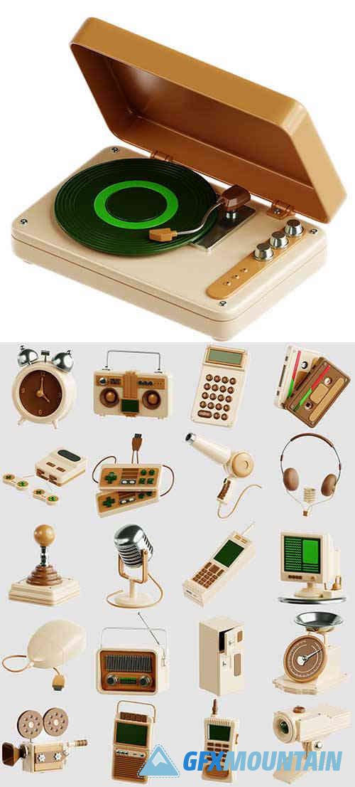 Retro Technology 3D Icon Set