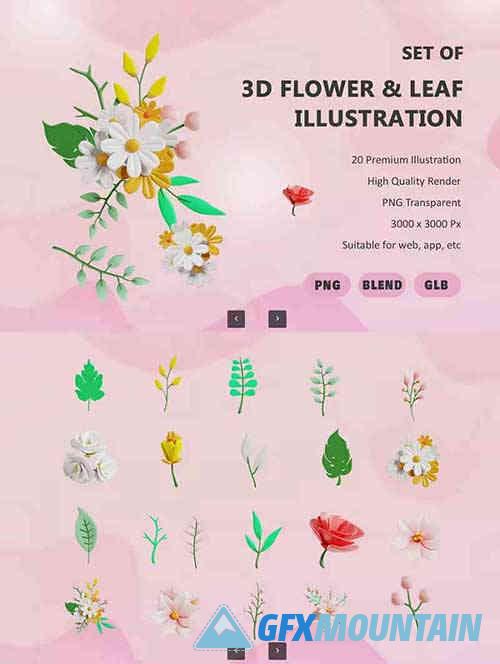 3D Flower & Leaf Illustration