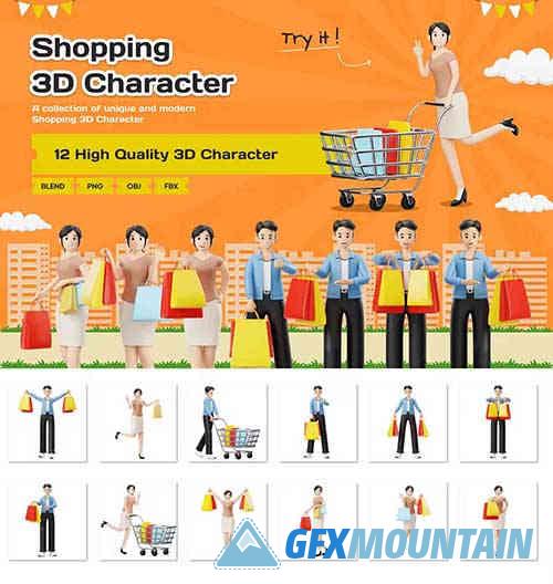 Shopping Character 3D Illustration