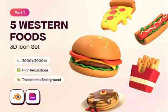 Western Foods 3D Icon Set