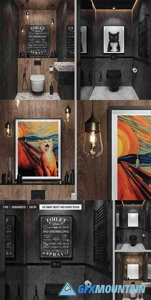 Poster in Black Bathroom Interior Mockup