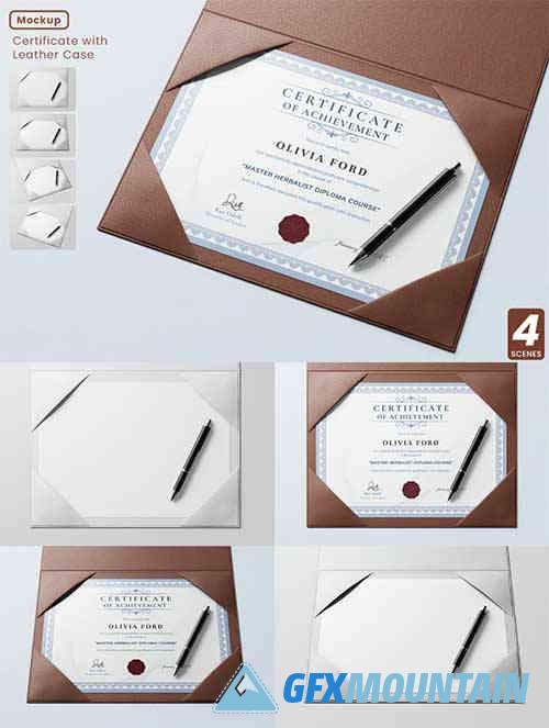 Certificate with Leather Case Mockup Set