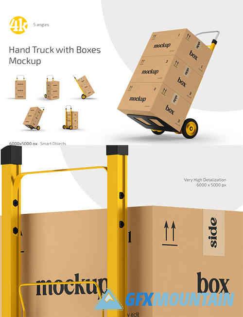 Hand Truck with Boxes Mockup Set