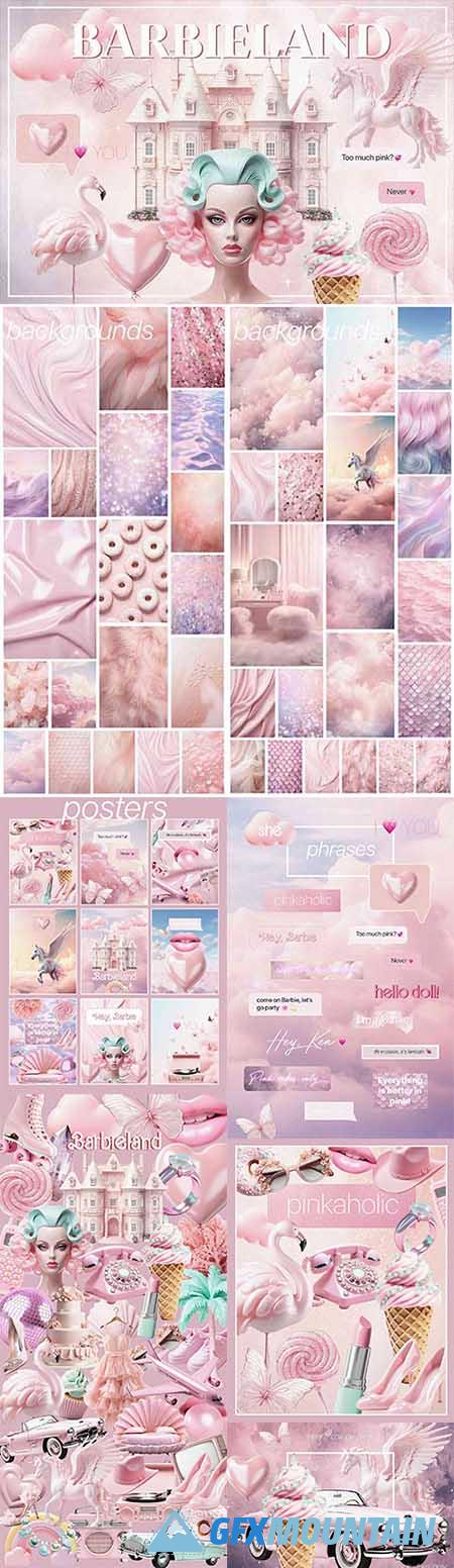Barbieland pink graphic collage pack