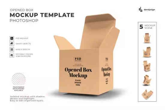 Opened Box Isolated Mockup Template