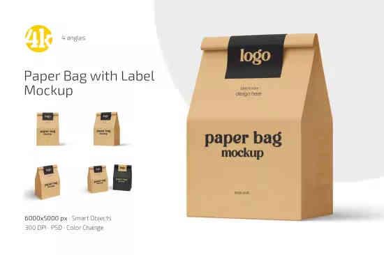 Paper Bag with Label Mockup Set
