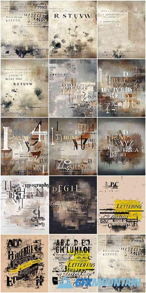 Vintage Typography Collage Papers
