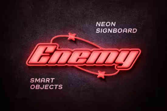 Red Neon Signboard Mockup