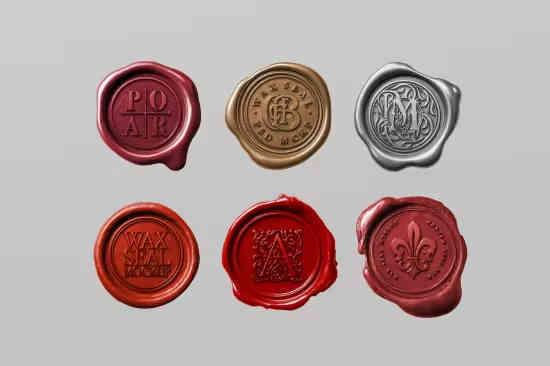 Wax Seal PSD Mockup Set – 6 Isolated Stamps