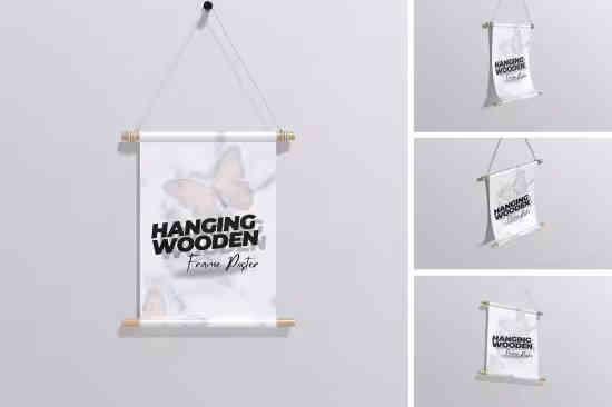 Hanging Wooden Frame Poster Mockup
