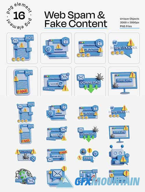 Web Spam & Fake Content 3D Icon Set