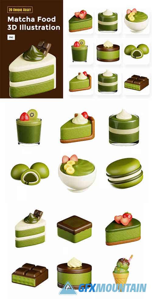 Matcha Food and Drink 3D Illustration