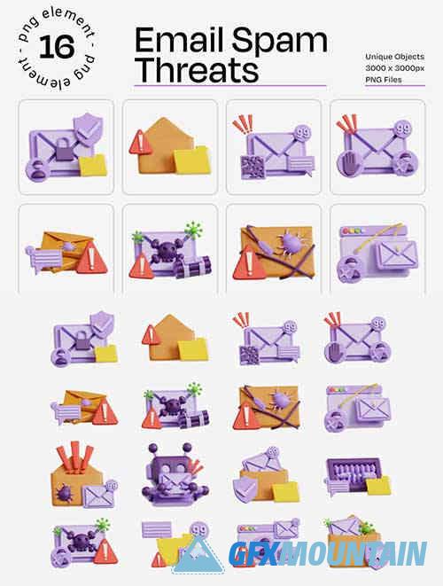 Email Spam Threats 3D Icon Set