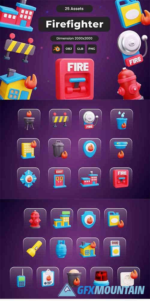Firefighter 3D Icons