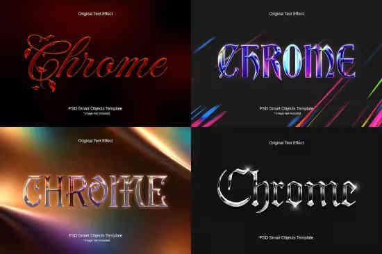 Chrome Text Effect Collection Mockup