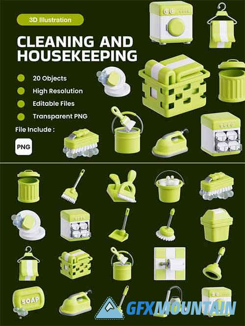 Cleaning and Housekeeping 3D Illustration