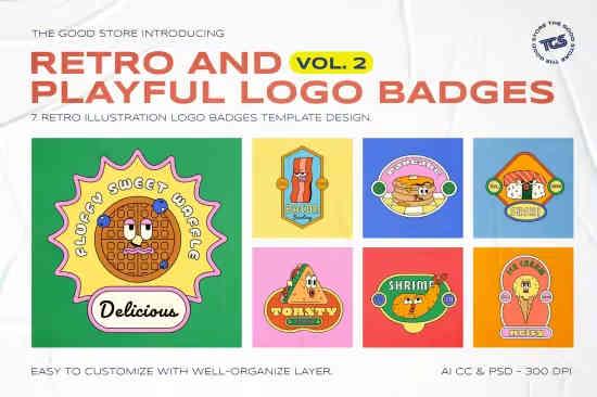 Retro Cartoon Fast Food Logo Badges Vol 2