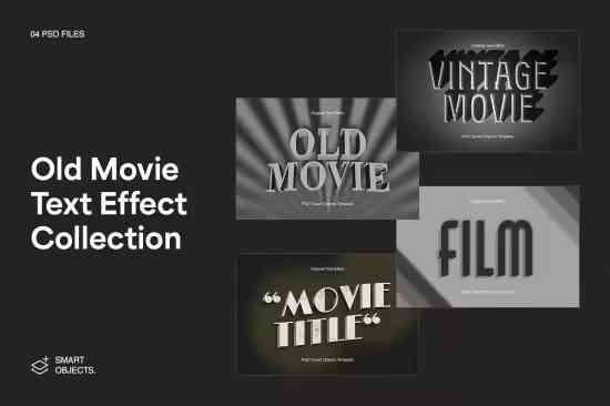 Old Movie Titles Text Effect Collection Mockup