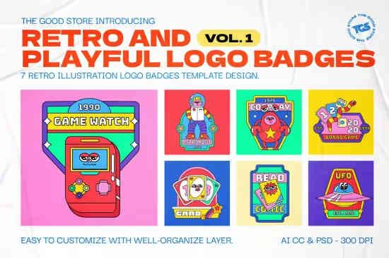 Retro and Playful Nerdy Thing Logo Badges Vol 1