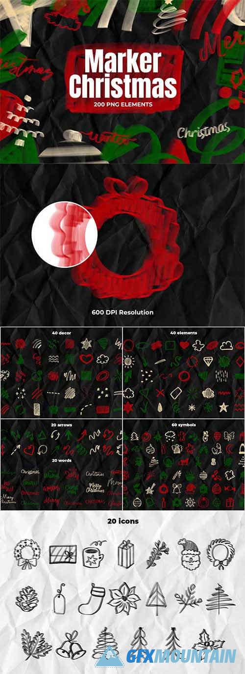 Hand-Drawn Holiday Marker Elements