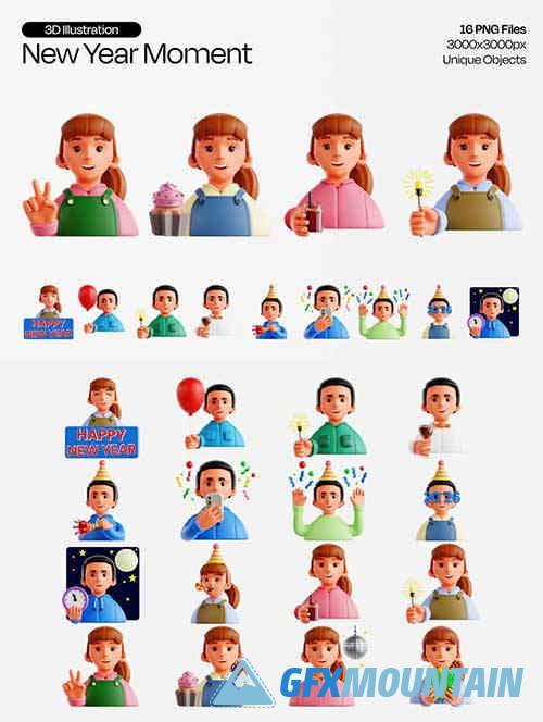 New Year Moment 3D Icon Set
