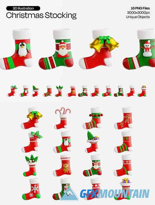 Christmas Stocking 3D Icon Set