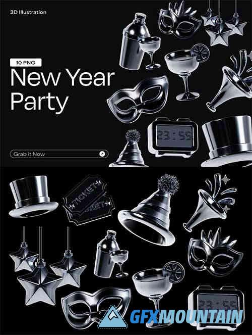 New Year Party 3D Icon Set