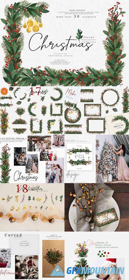 Christmas Watercolor Floral Frames
