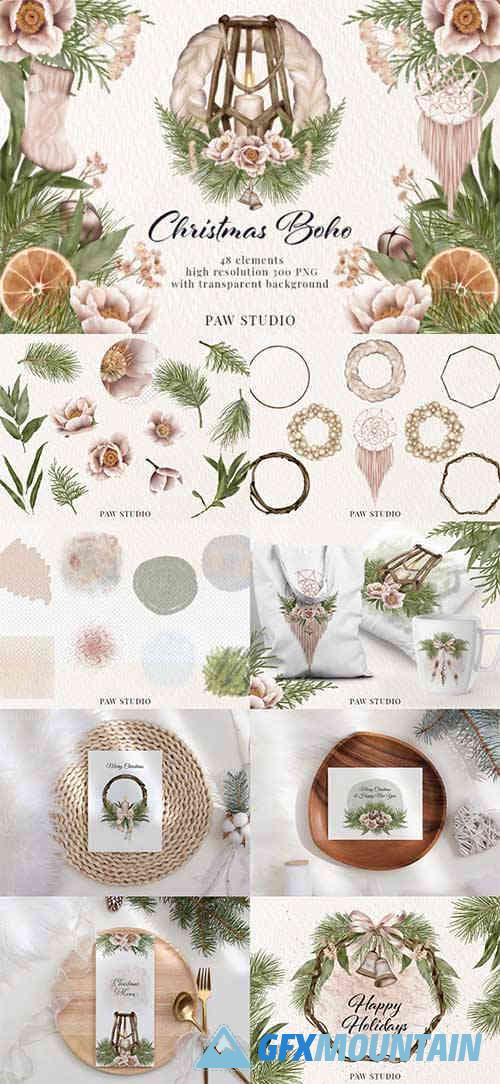 Christmas Boho Clipart Winter Holidays