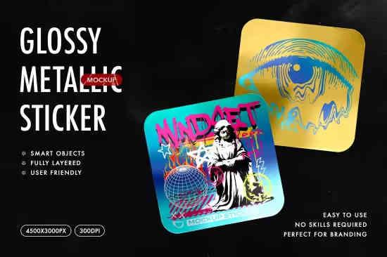 Square Metallic Sticker Mockup