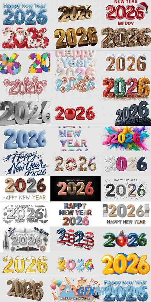 New Year 3D 2026 Transparent