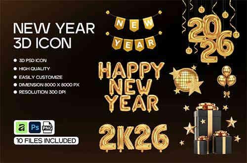 Happy New Year Celebration 3D Icon