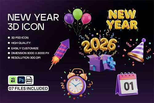 Happy New Year Celebration 3D Icon Vol.2