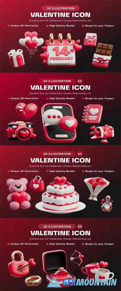 Valentine Icon 3D Illustration Pack