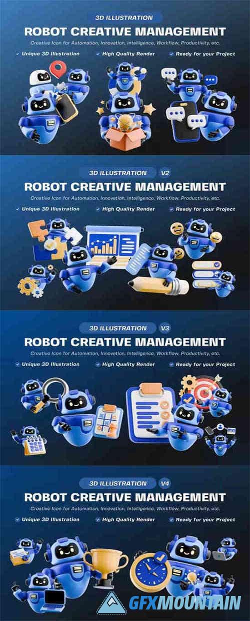 Robot Creative Management 3D Illustration Pack