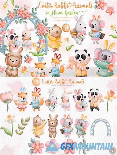 Easter Rabbit Animal in Flower Garden Collection