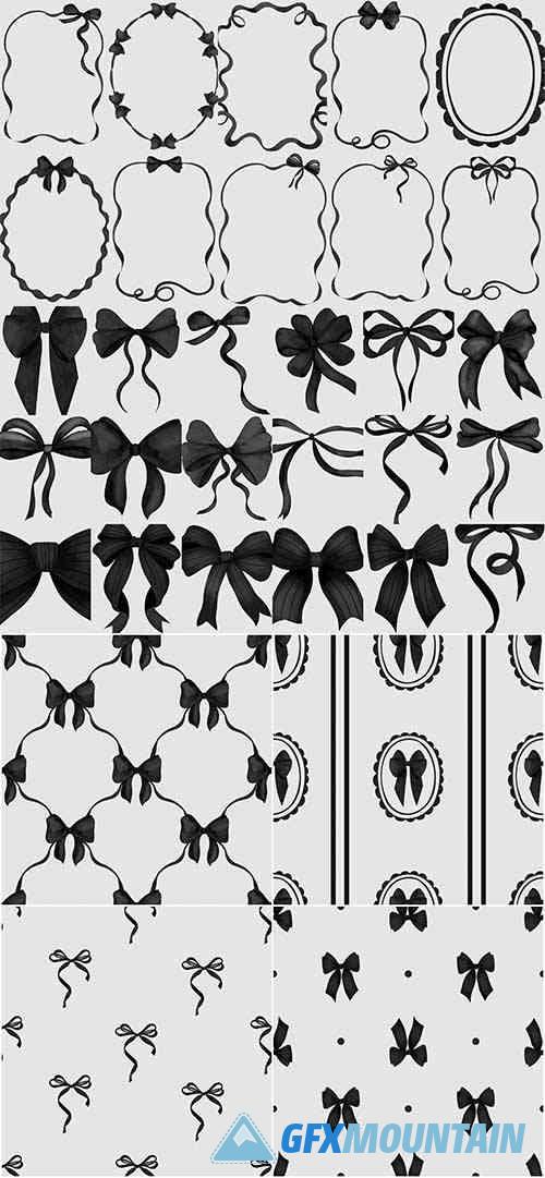 Black Bows Ribbon – Watercolor Clipart Collection