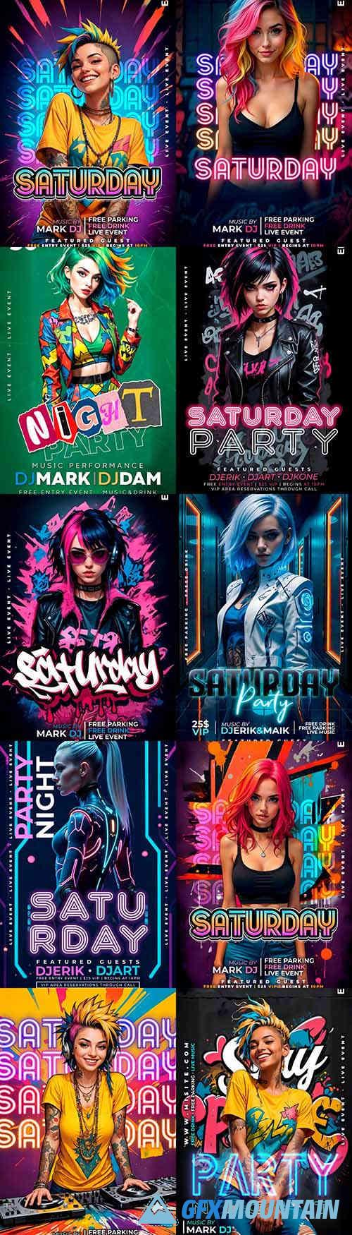 Flyer party psd design template, night club, dj party