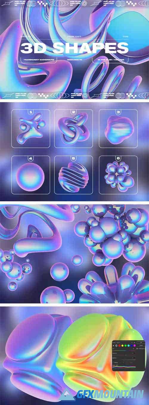 3D Holographic Glossy Abstract Shapes